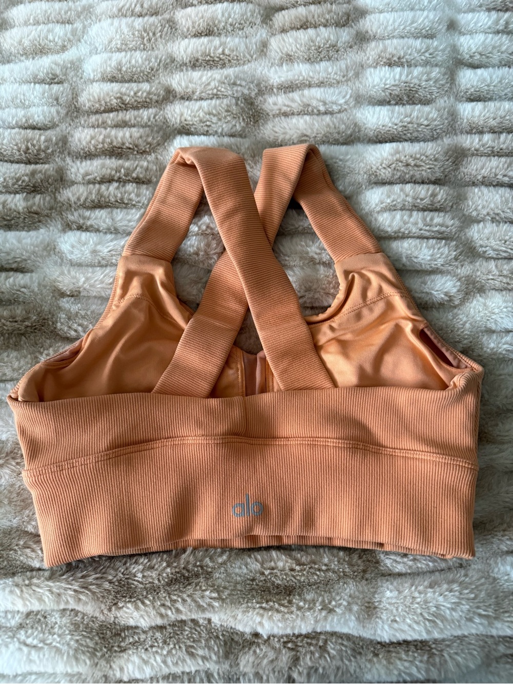 ALO Yoga Peach Ribbed Cross-Back Sports Bra